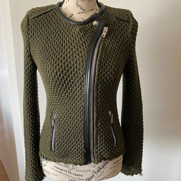 IRO Jackets & Blazers - IRO Army Green Biker Jacket with Lambskin Trim